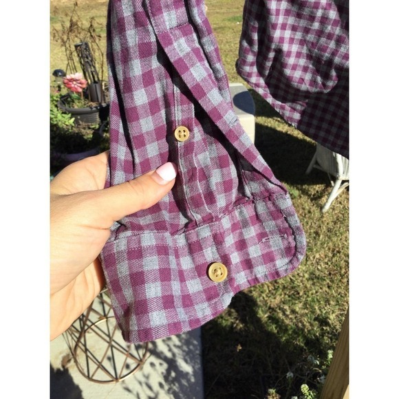J.Crew Mens Flannel Button Down Shirt Workshirt Size Large Plaid Purple Fall - Picture 6 of 8